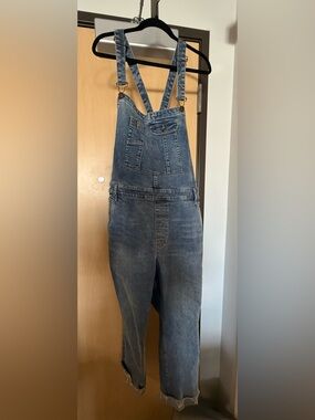Free People Washed Blue Denim Overalls